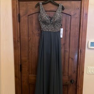 Jovani Silver Embellished Sequin Maxi Dress NWT